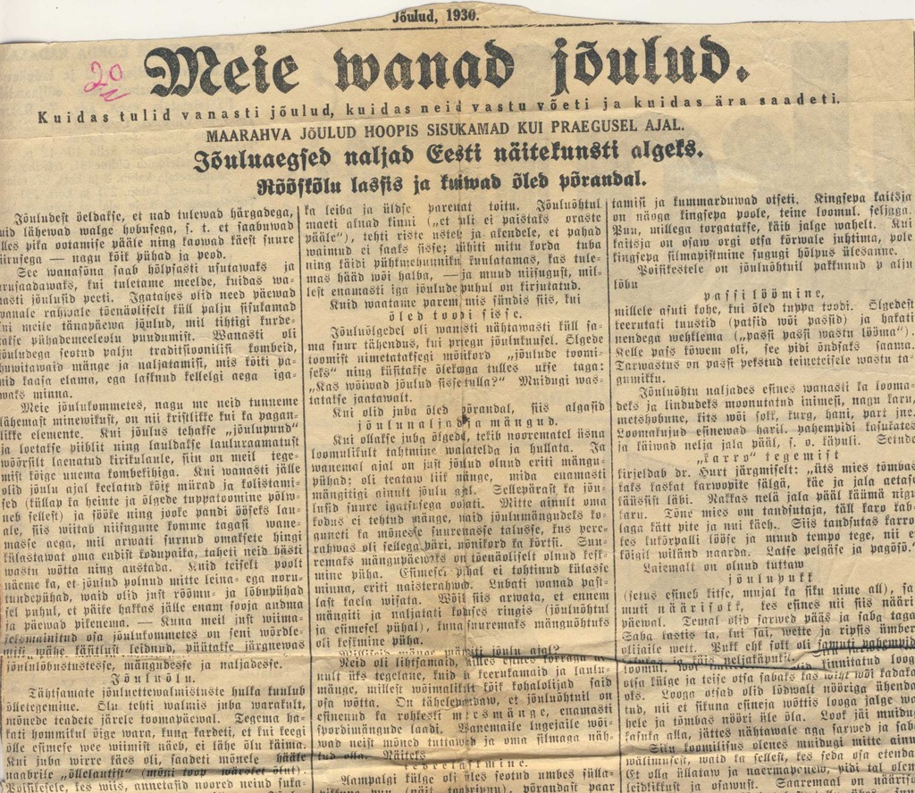 Meie vanad jõulud. Sakala, 24 XII 1930